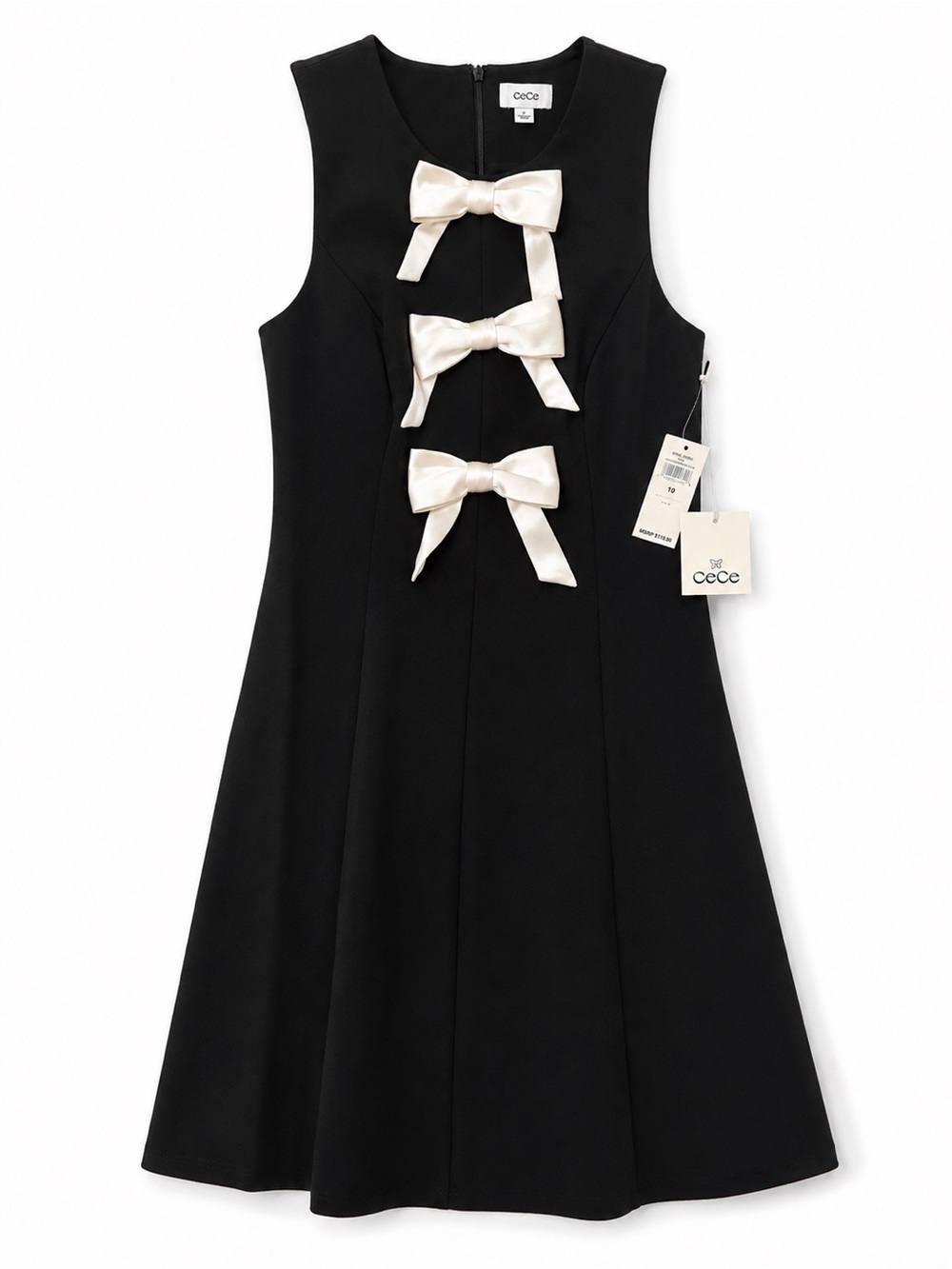 CeCe Black Sleeveless Bow Front A-Line Mini Dress NWT Size 10